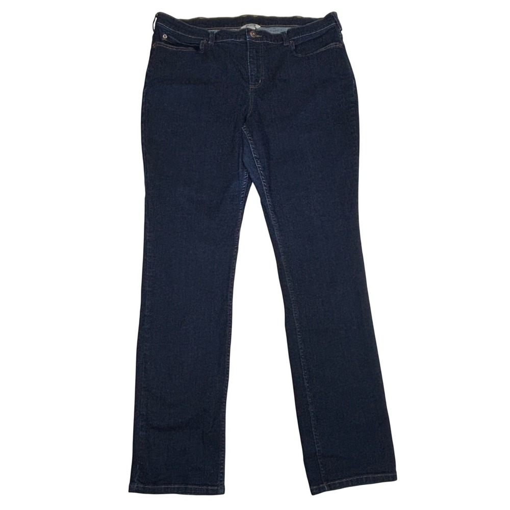 Duluth Trading Co Womens Dark Wash Straight Leg Stretch Denim Jeans 16x33 Blue